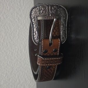 Ariat Brown Leather Belt with Limited Edition 2007 Silver Buckle, 36